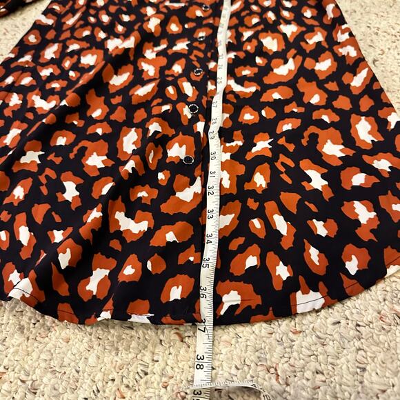 41 Hawthorn Womens XS Belted Shirt Dress Animal Print Roll Tabs Brown Career - Picture 4 of 8